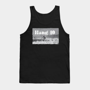 Hang 10 Surfer Riding Wave Retro Distressed Tank Top